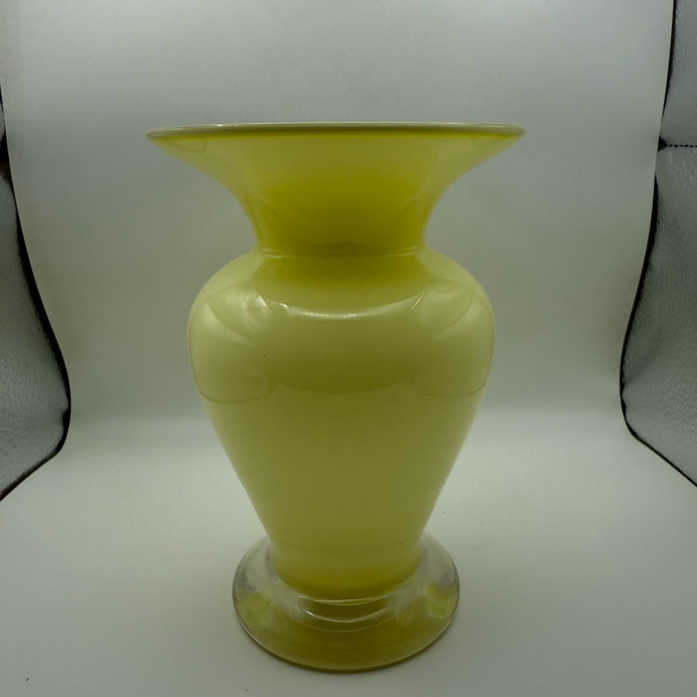 Miller Rogaska Crystal Poland Yellow Opaque Vase Reed & Barton Clear Base
